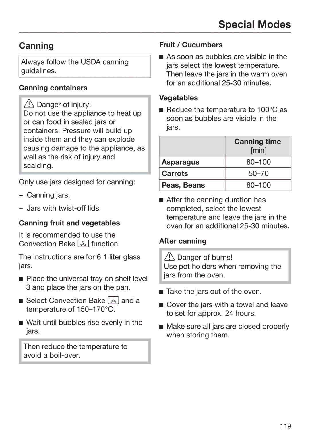 Miele 09 898 020 operating instructions Canning 