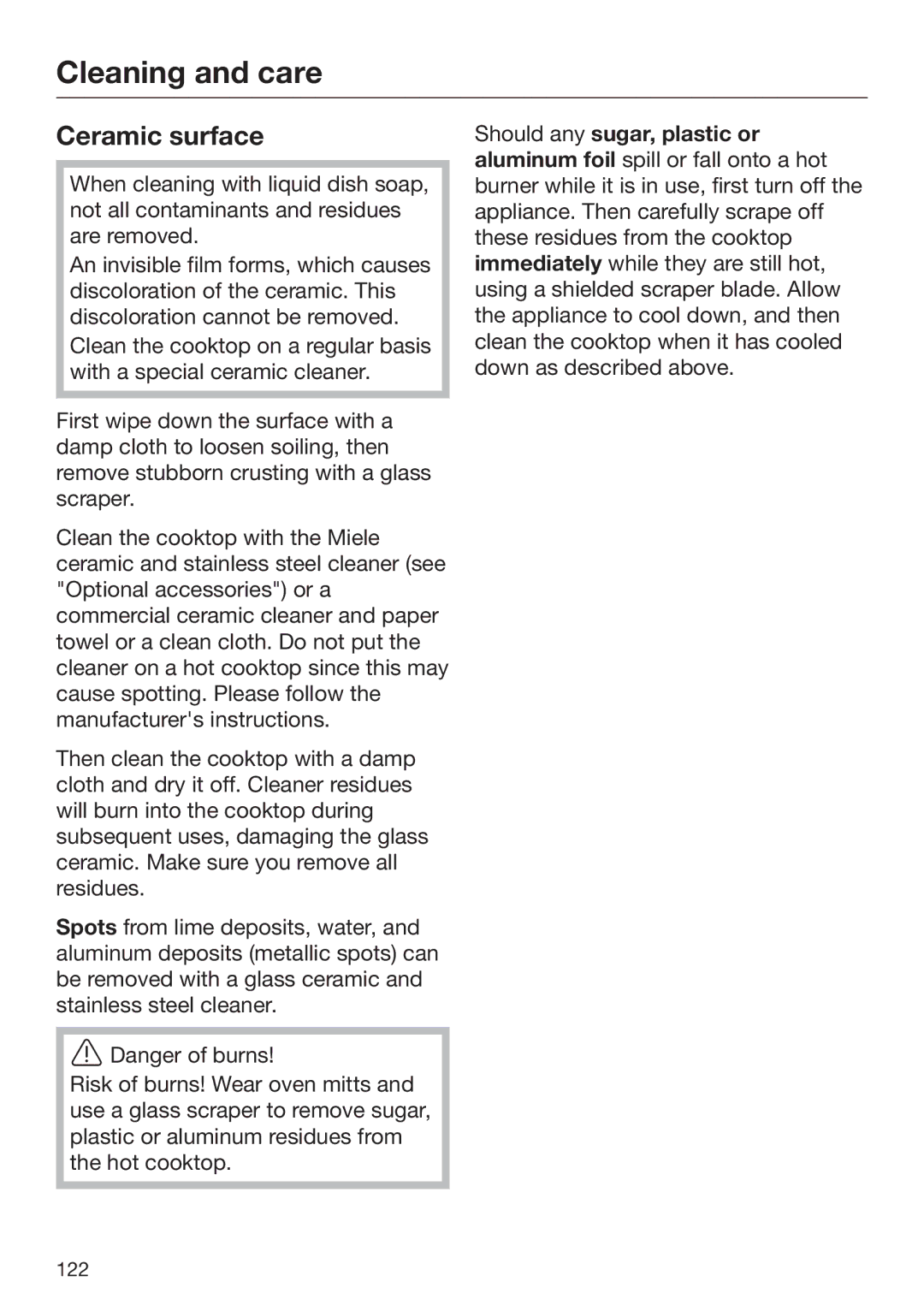 Miele 09 898 020 operating instructions Ceramic surface 