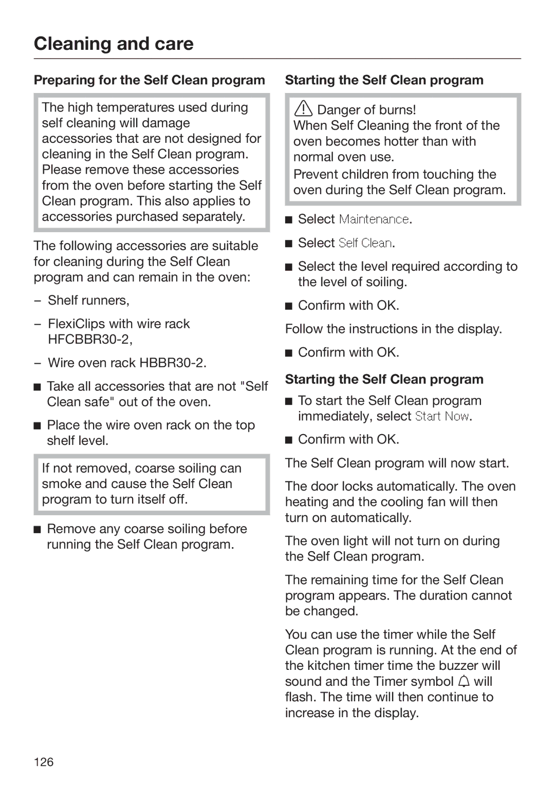 Miele 09 898 020 operating instructions Preparing for the Self Clean program, Starting the Self Clean program 