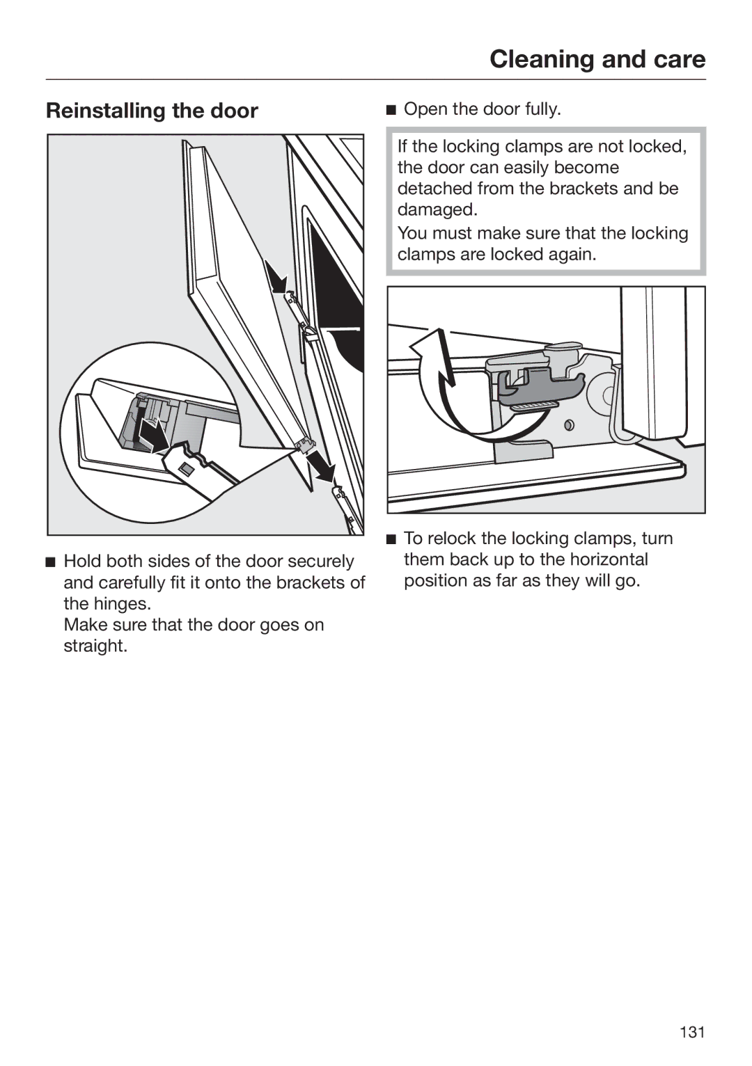 Miele 09 898 020 operating instructions Reinstalling the door 