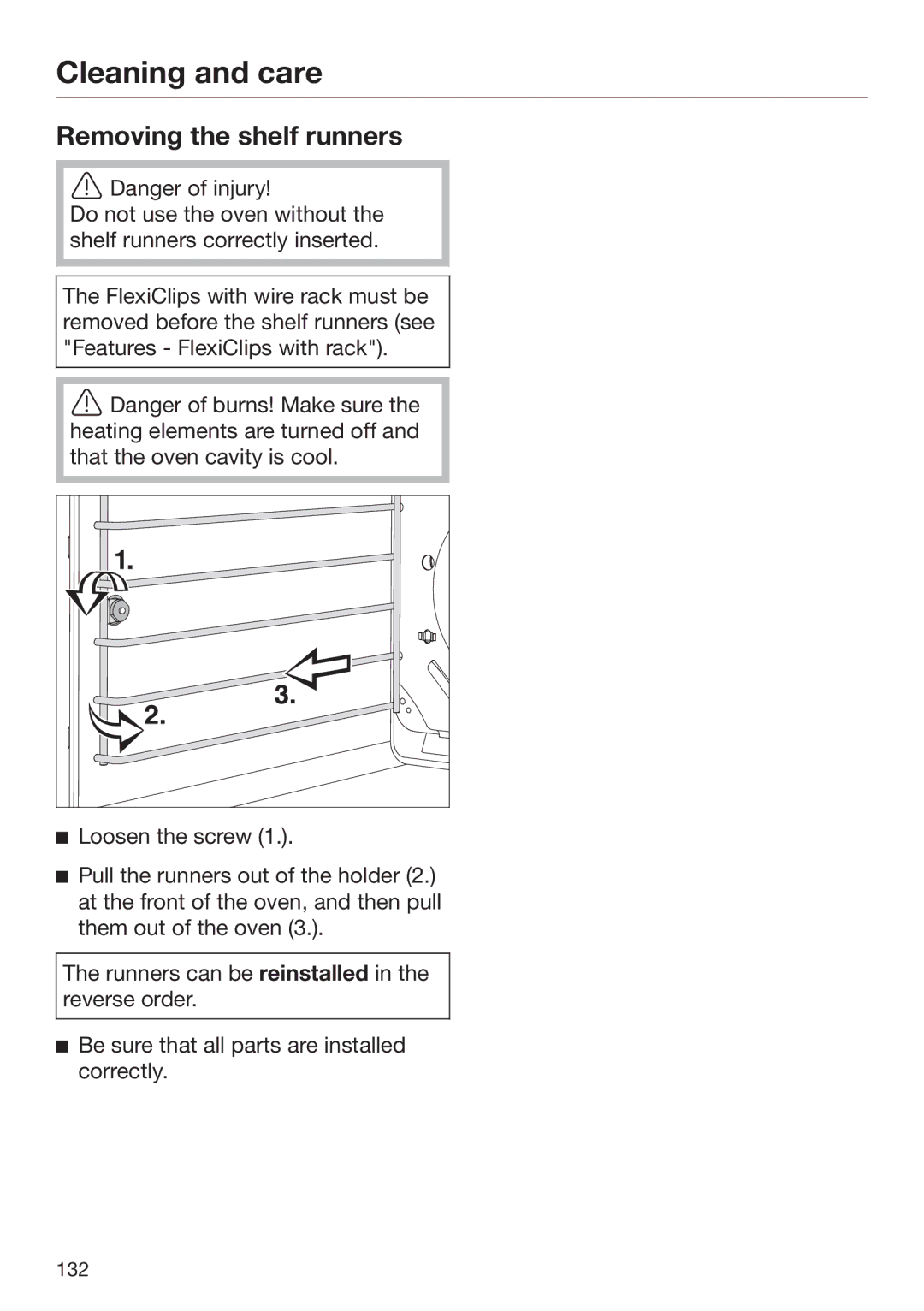 Miele 09 898 020 operating instructions Removing the shelf runners 