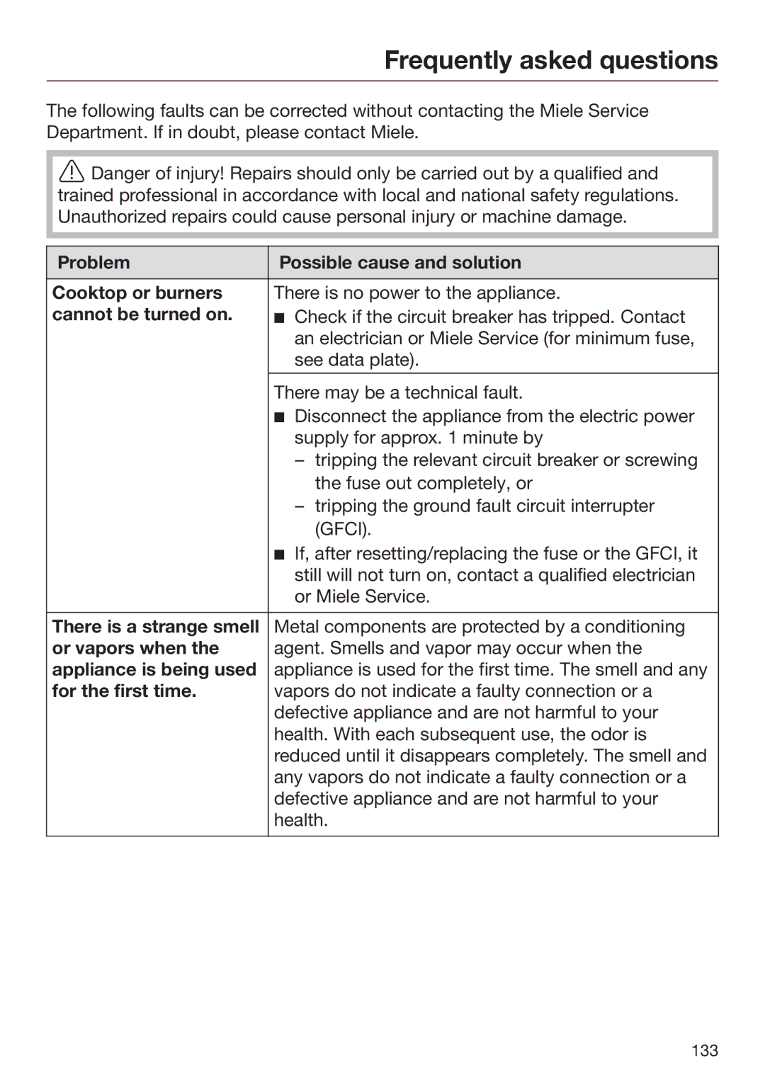 Miele 09 898 020 operating instructions Frequently asked questions 