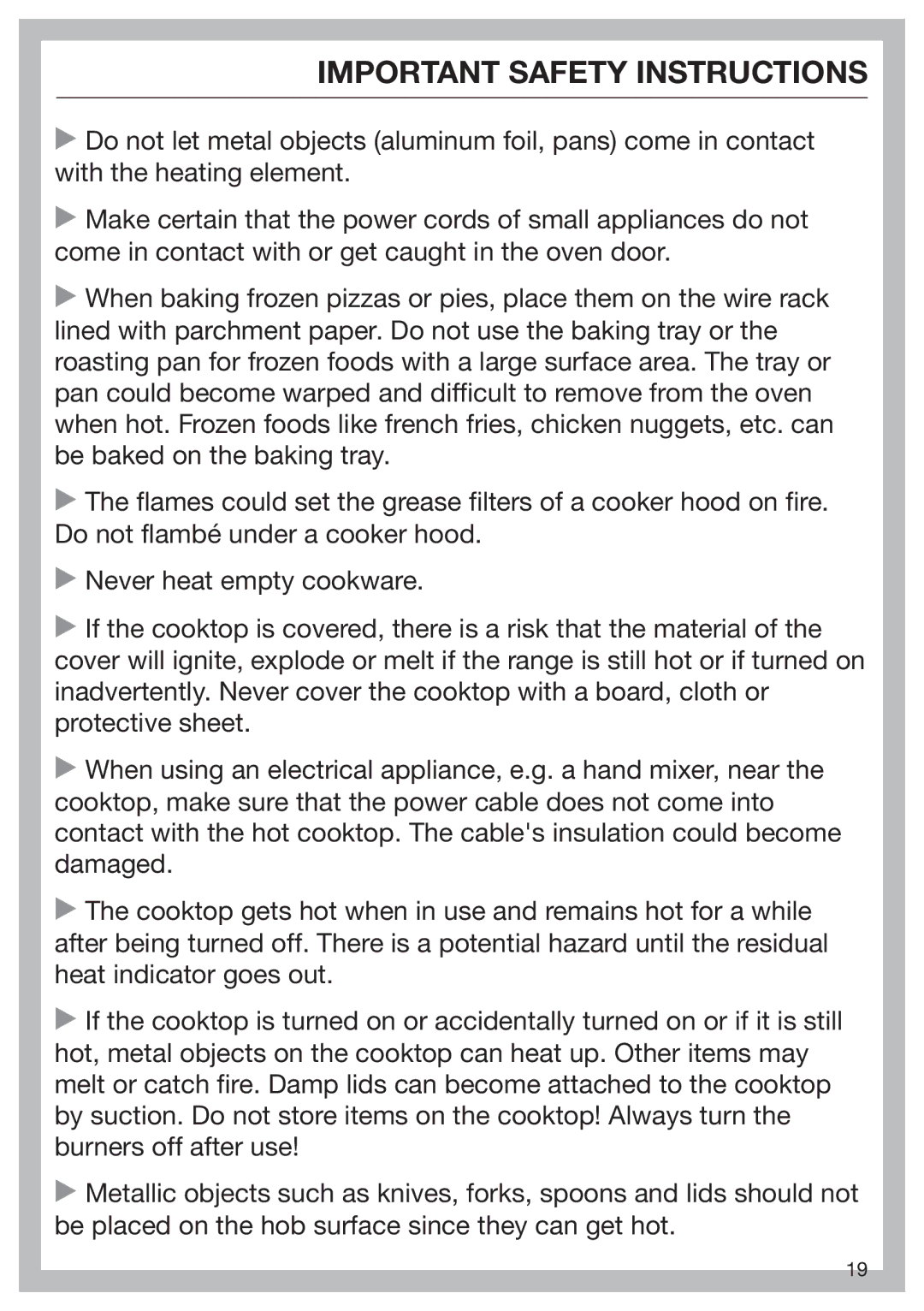 Miele 09 898 020 operating instructions Important Safety Instructions 