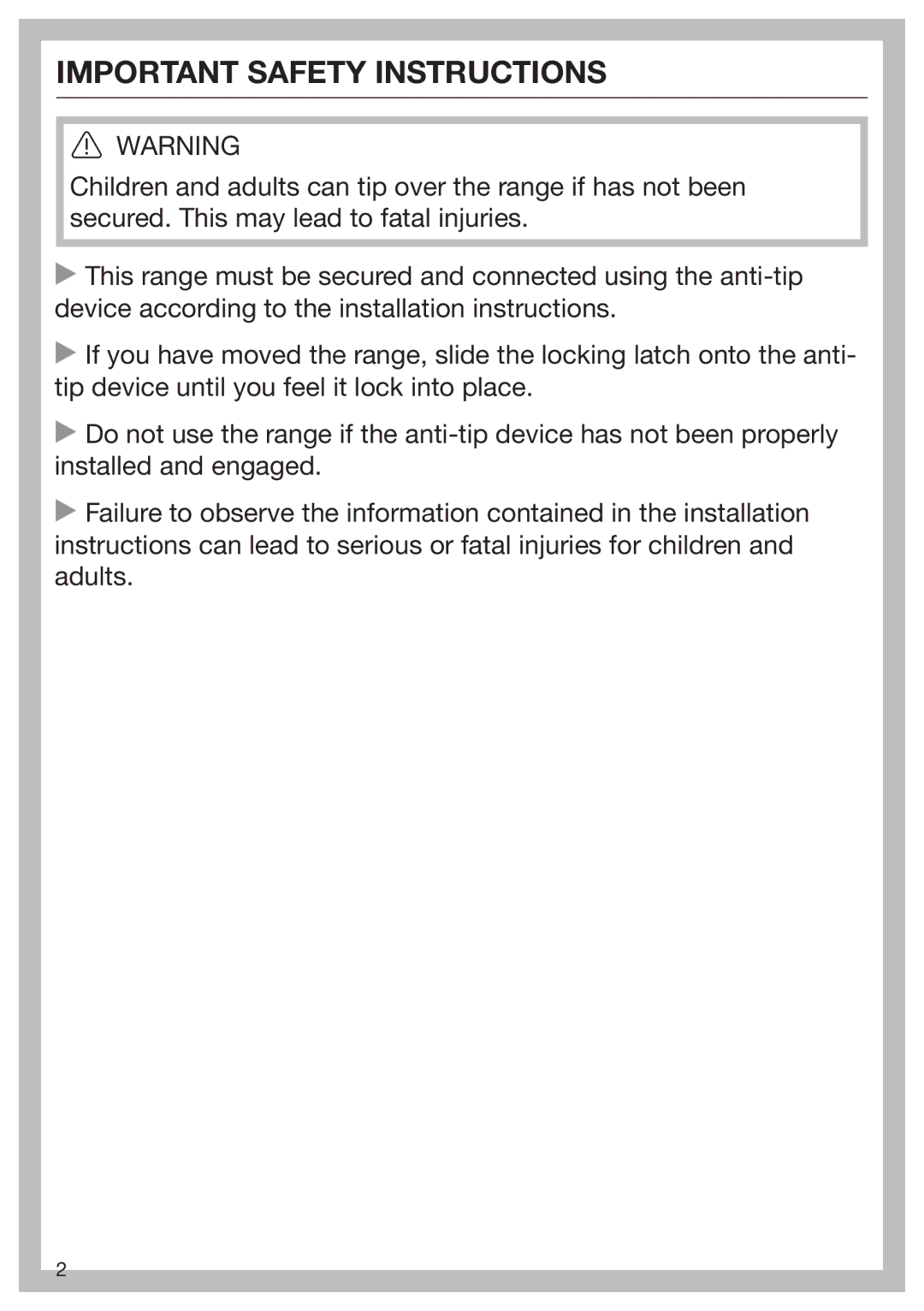 Miele 09 898 020 operating instructions Important Safety Instructions 