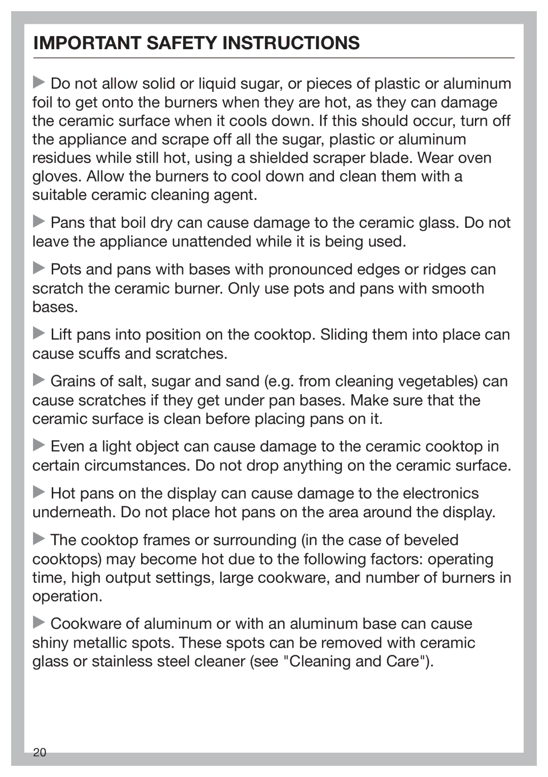 Miele 09 898 020 operating instructions Important Safety Instructions 