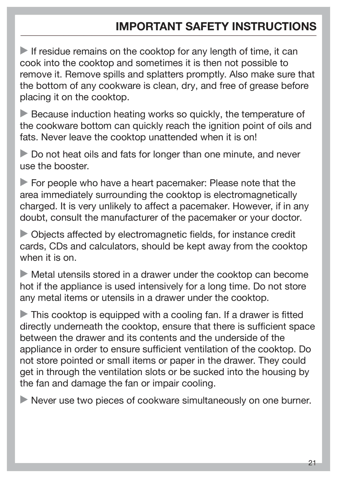 Miele 09 898 020 operating instructions Important Safety Instructions 