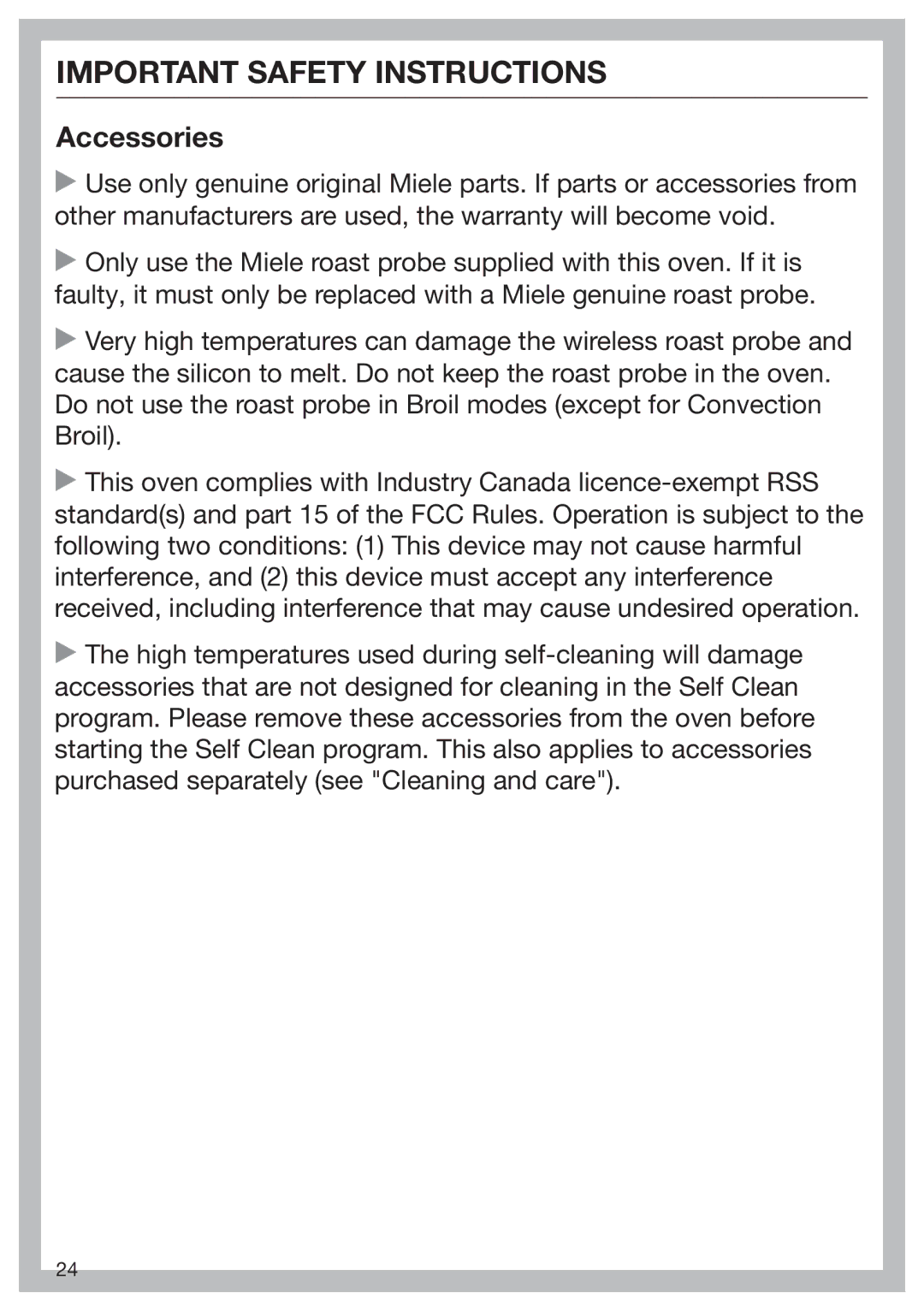 Miele 09 898 020 operating instructions Accessories 