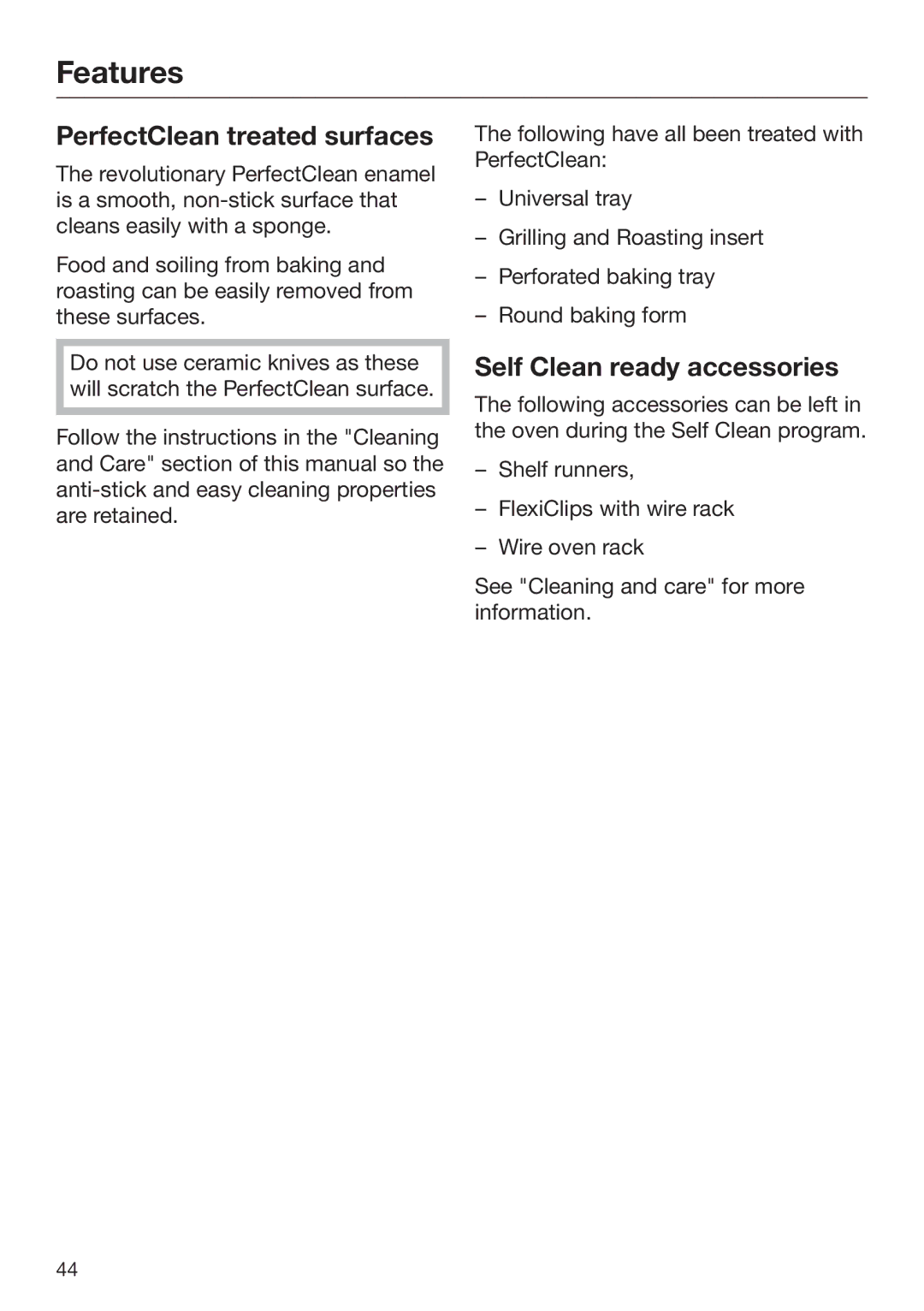 Miele 09 898 020 operating instructions PerfectClean treated surfaces, Self Clean ready accessories 