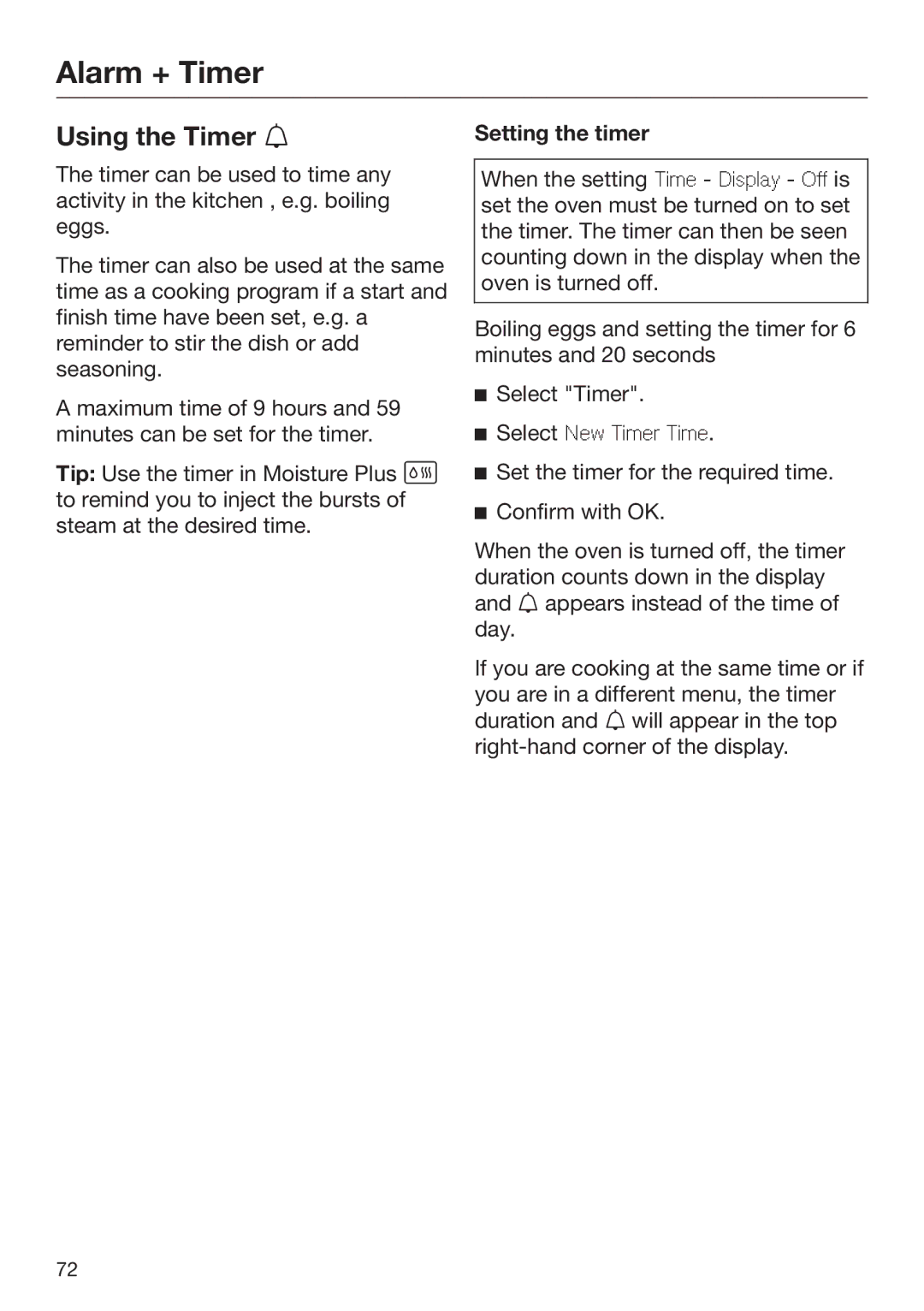 Miele 09 898 020 operating instructions Using the Timer , Setting the timer 