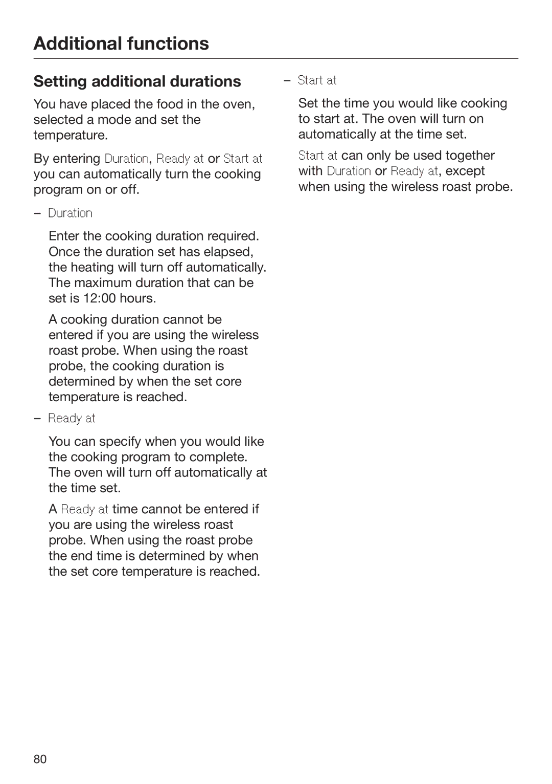 Miele 09 898 020 operating instructions Setting additional durations 