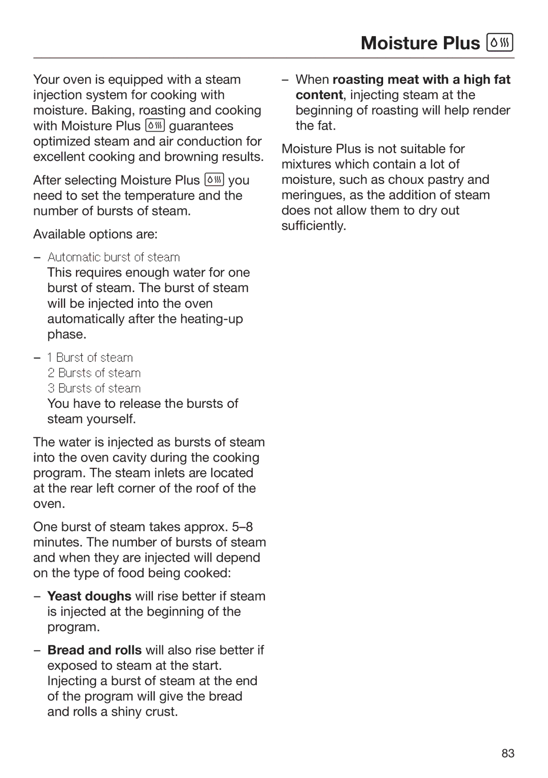 Miele 09 898 020 operating instructions Moisture Plus  