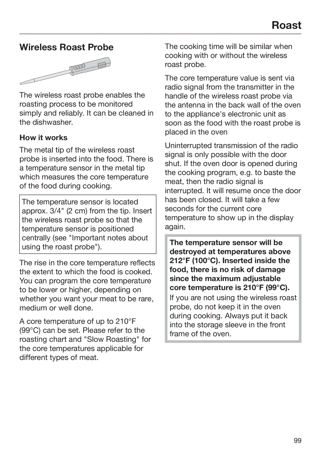 Miele 09 898 020 operating instructions Wireless Roast Probe, How it works 