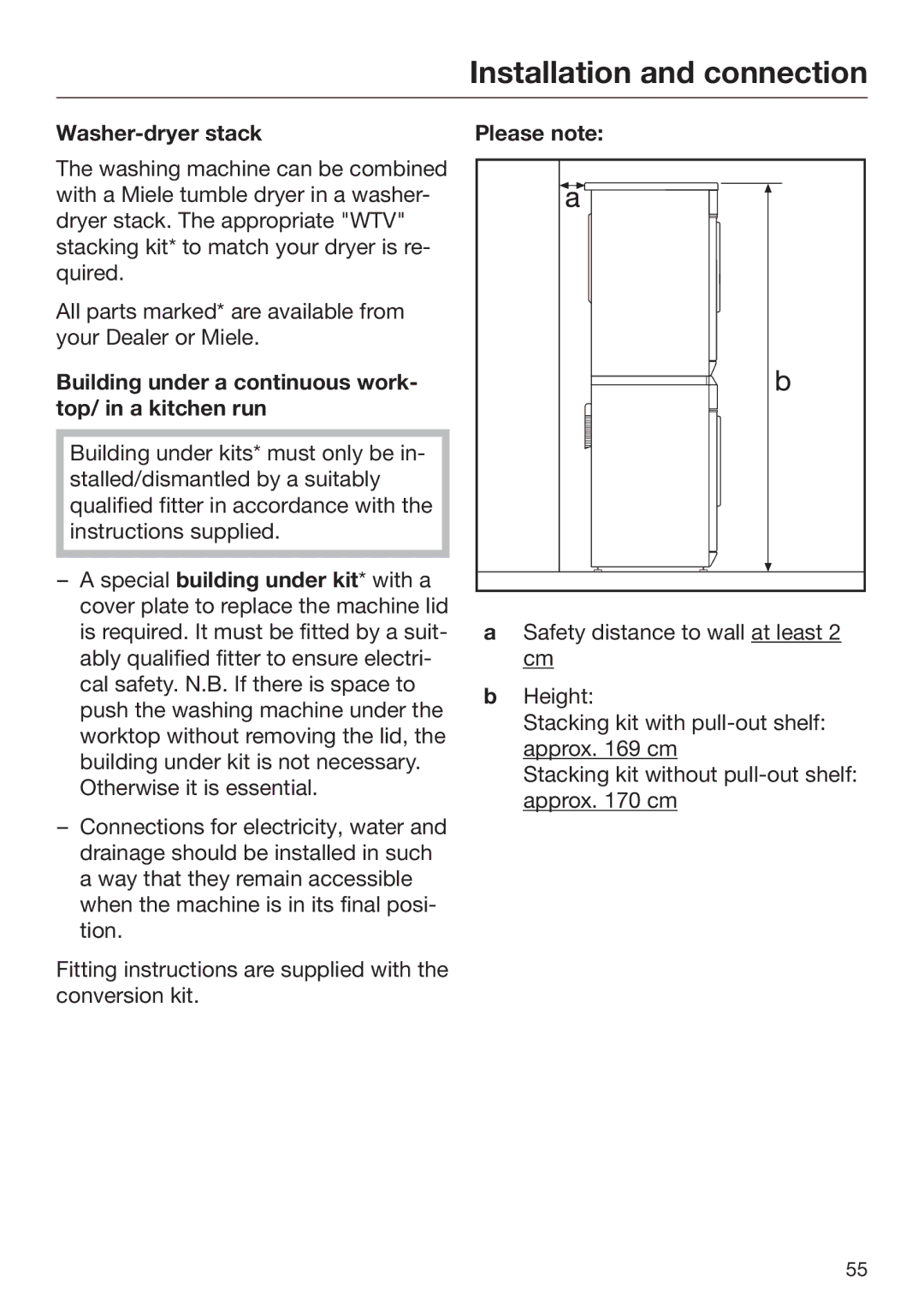 Miele 09 900 690 Washer-dryer stack, Building under a continuous work‐ top/ in a kitchen run, Please note 