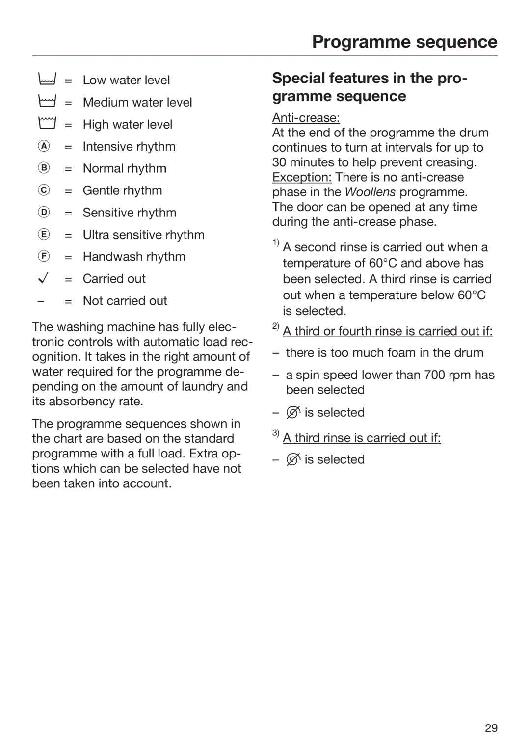 Miele 09 900 700 operating instructions Special features in the pro‐ gramme sequence 