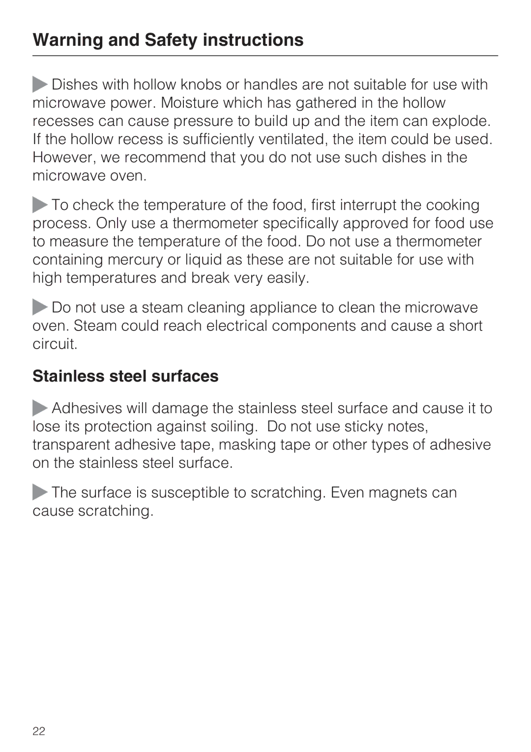 Miele 09 919 100 operating instructions Stainless steel surfaces 