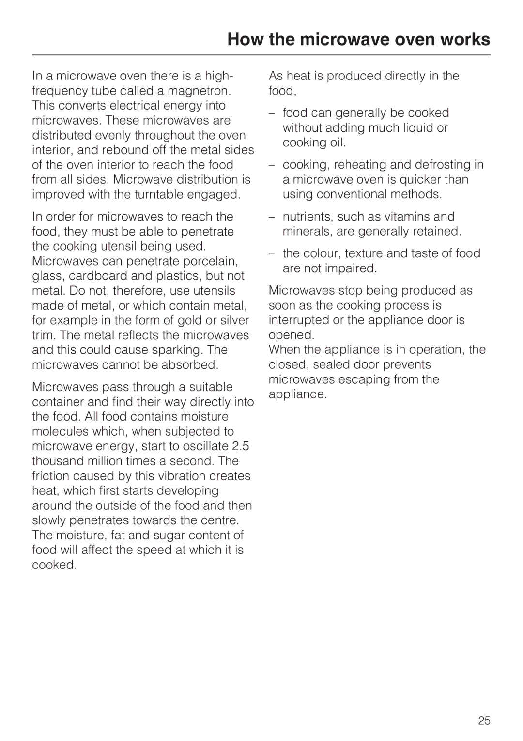 Miele 09 919 100 operating instructions How the microwave oven works 