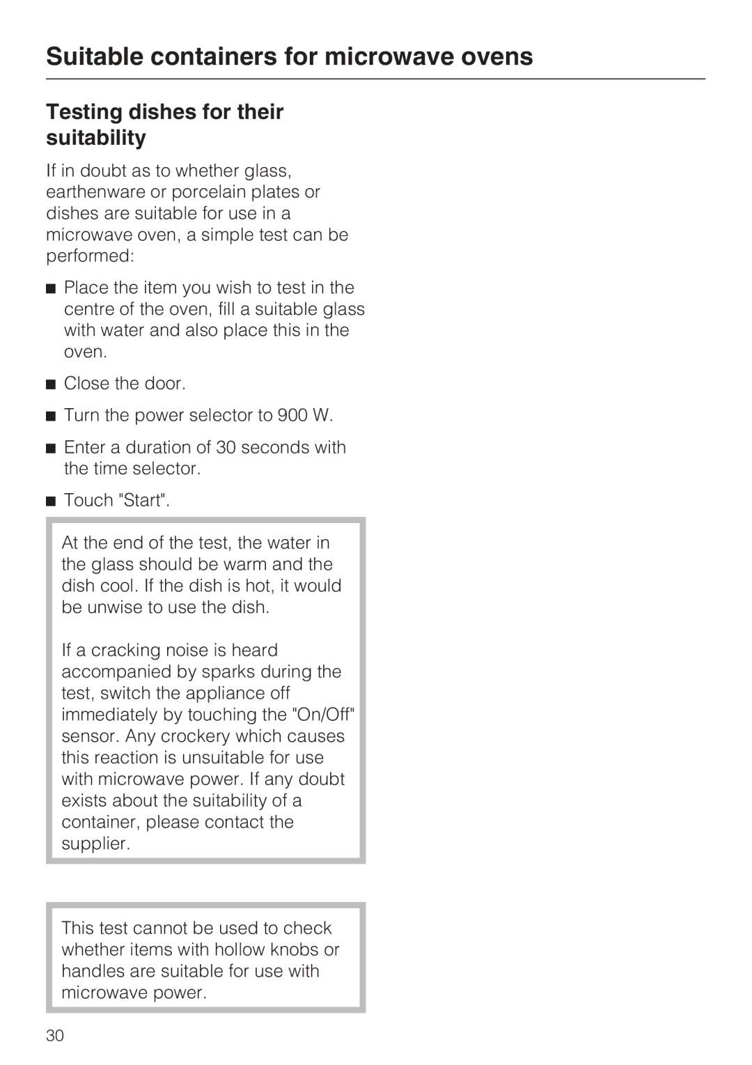 Miele 09 919 100 operating instructions Testing dishes for their suitability 