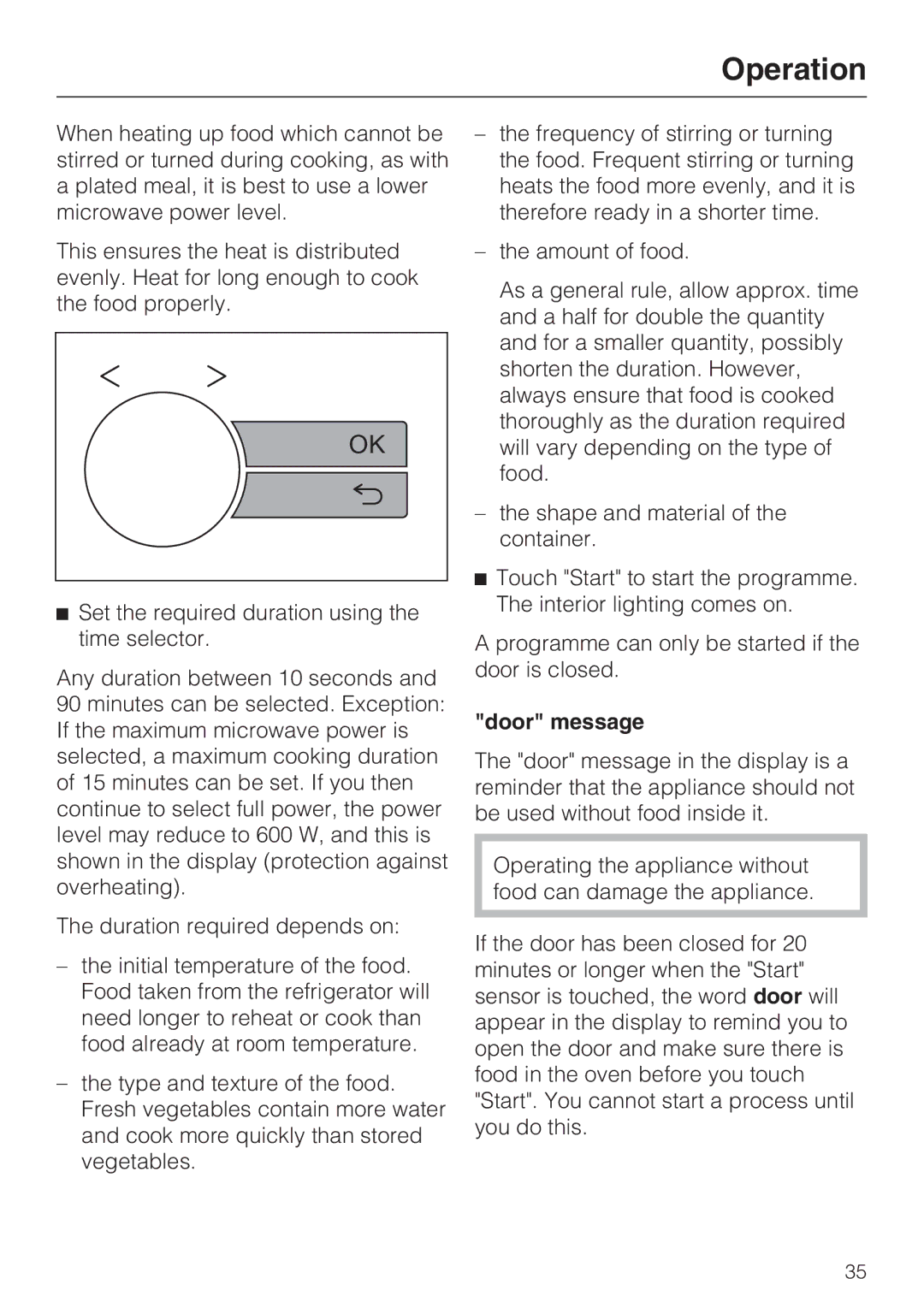 Miele 09 919 100 operating instructions Door message 