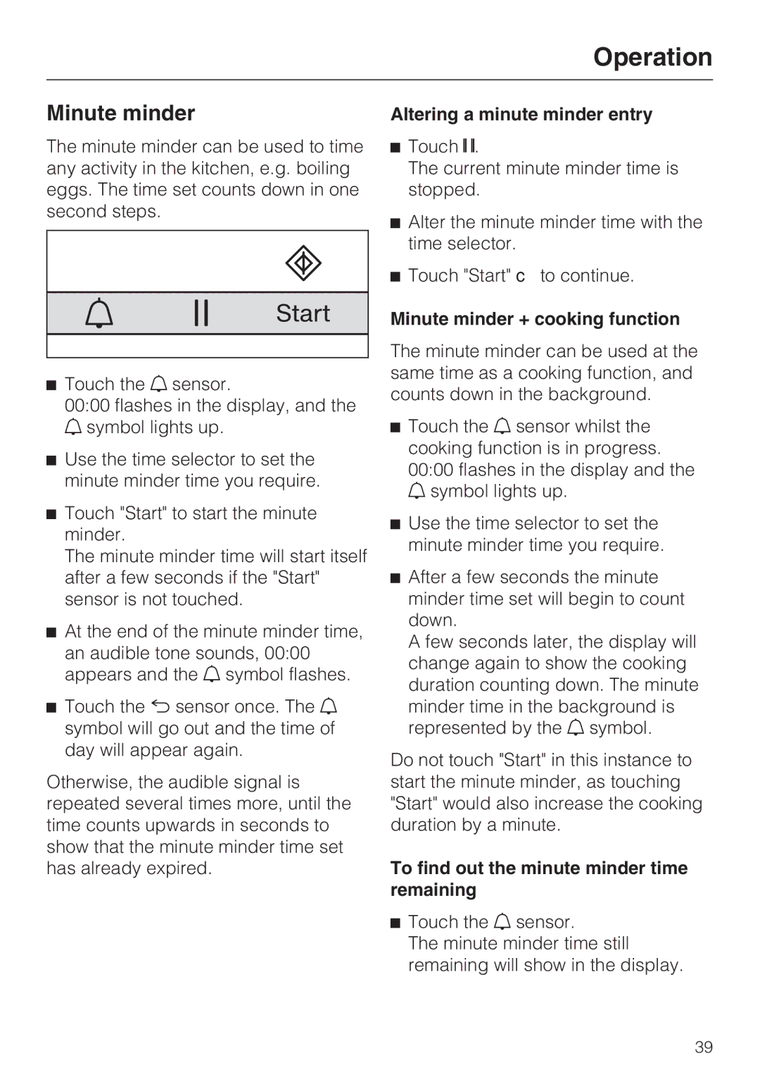 Miele 09 919 100 operating instructions Altering a minute minder entry, Minute minder + cooking function 