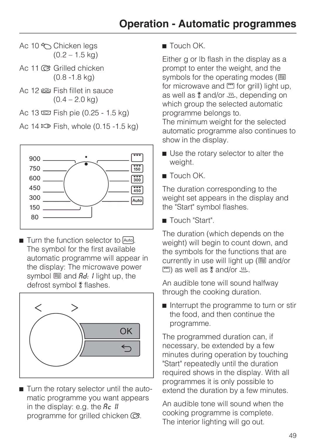 Miele 09 919 100 operating instructions Operation Automatic programmes 