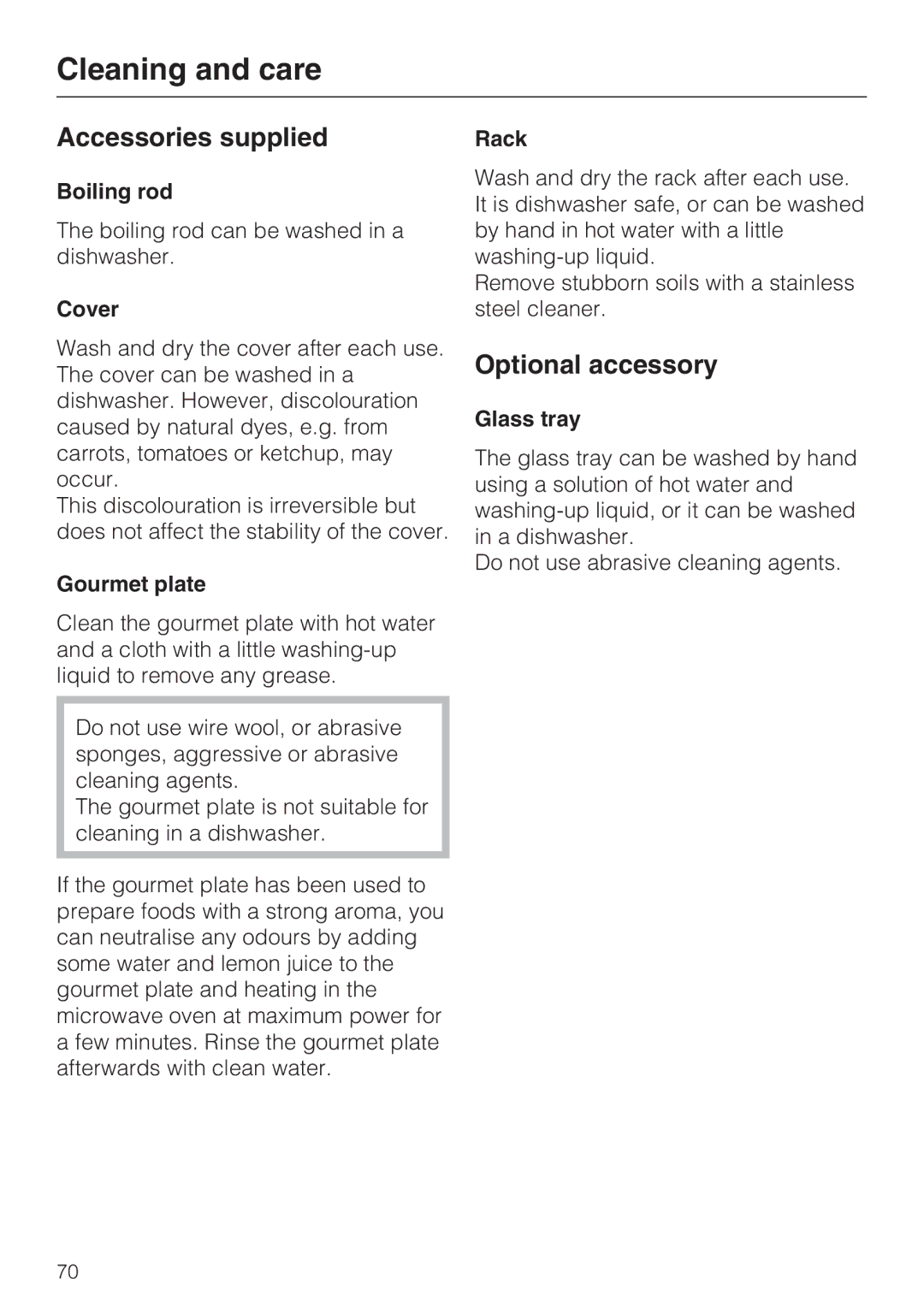 Miele 09 919 100 operating instructions Accessories supplied, Rack 