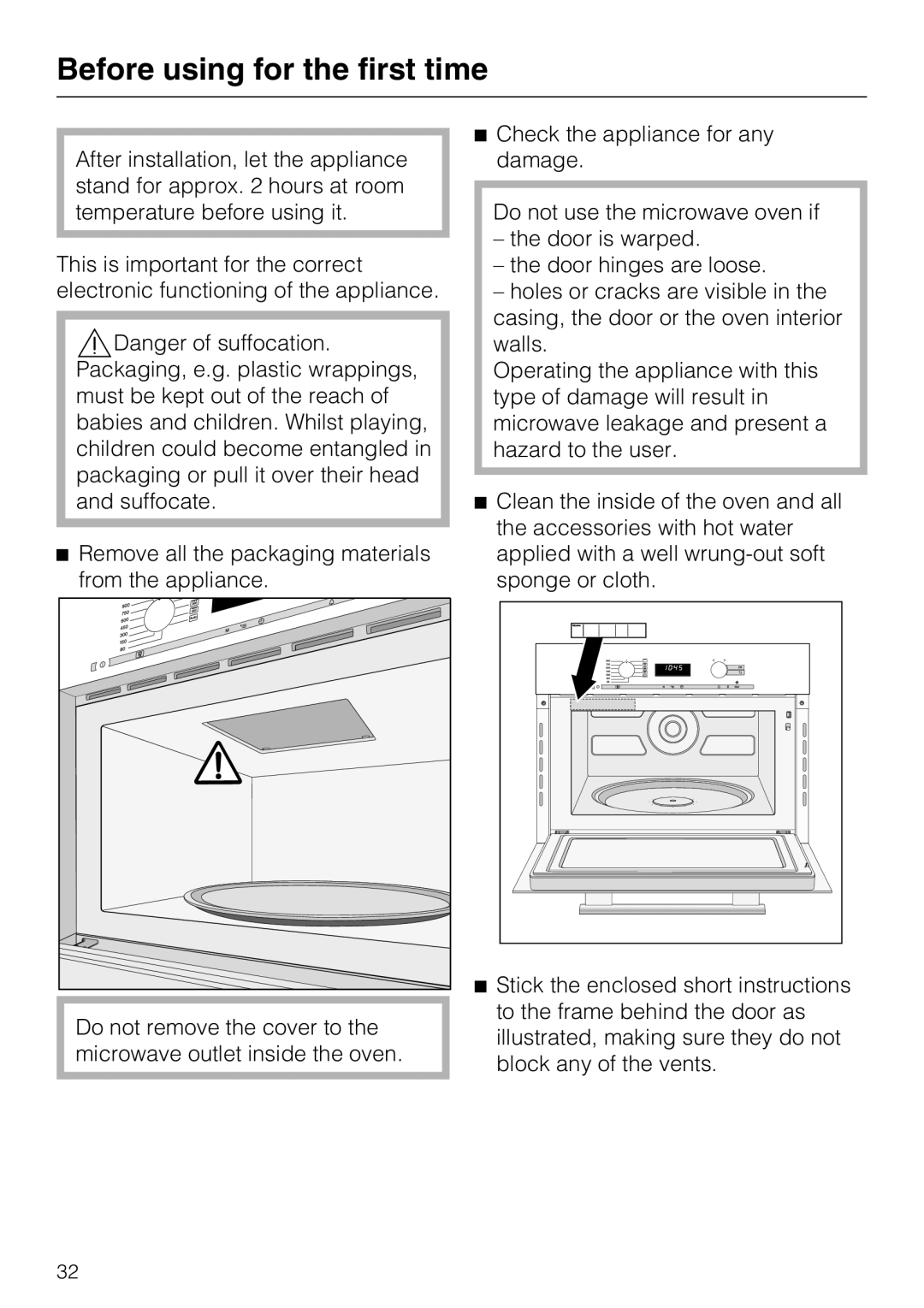 Miele 09 919 100 operating instructions Before using for the first time 