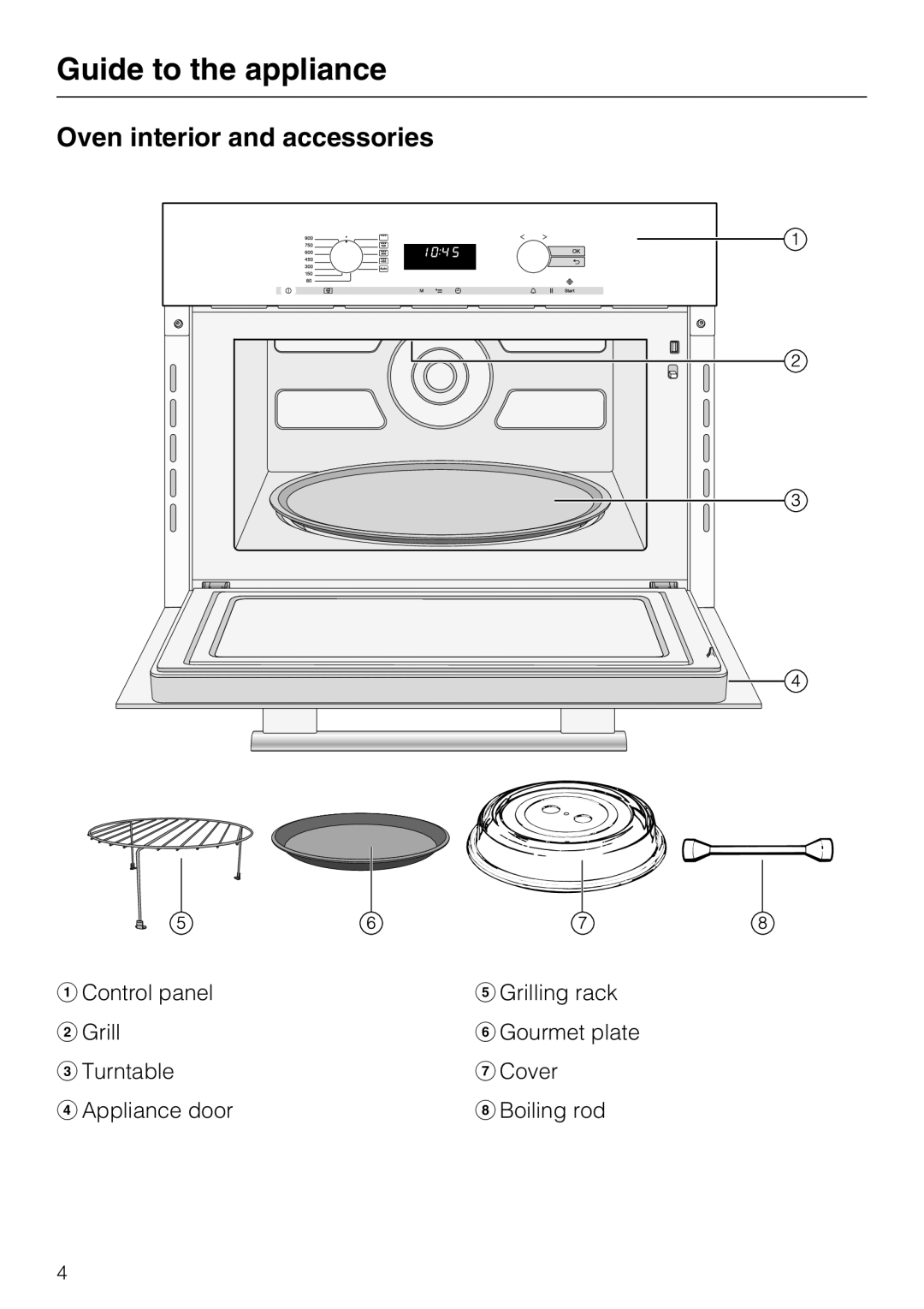 Miele 09 919 100 operating instructions Guide to the appliance, Oven interior and accessories 