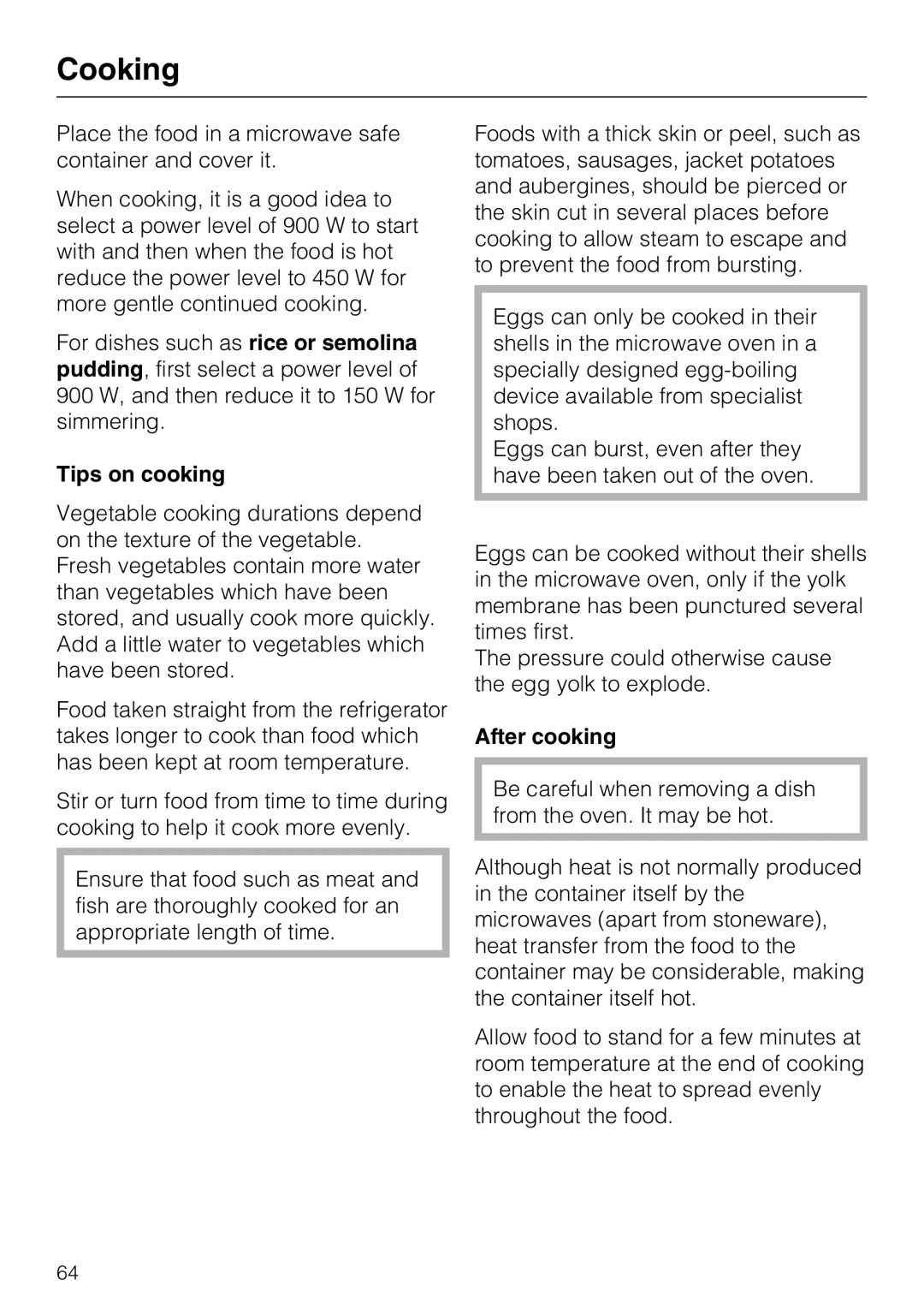 Miele 09 919 100 operating instructions Cooking, Tips on cooking, After cooking 