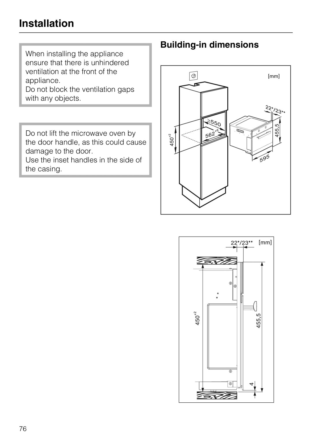 Miele 09 919 100 operating instructions Installation, Building-indimensions 