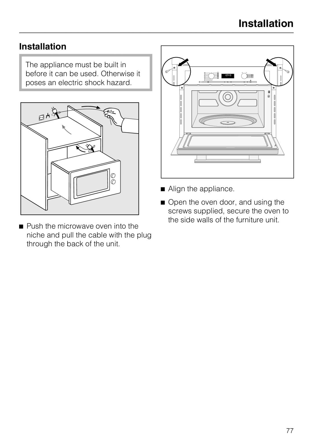 Miele 09 919 100 operating instructions Installation 