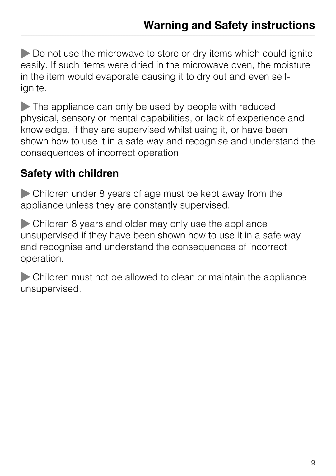 Miele 09 919 100 operating instructions Safety with children, Warning and Safety instructions 