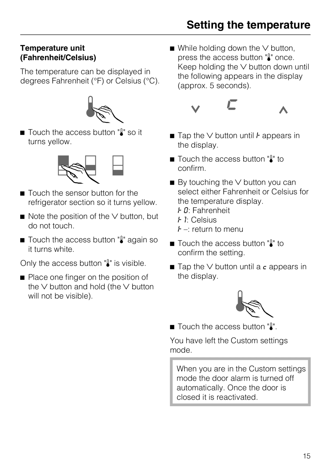 Miele 09 920 570 installation instructions Temperature unit Fahrenheit/Celsius 