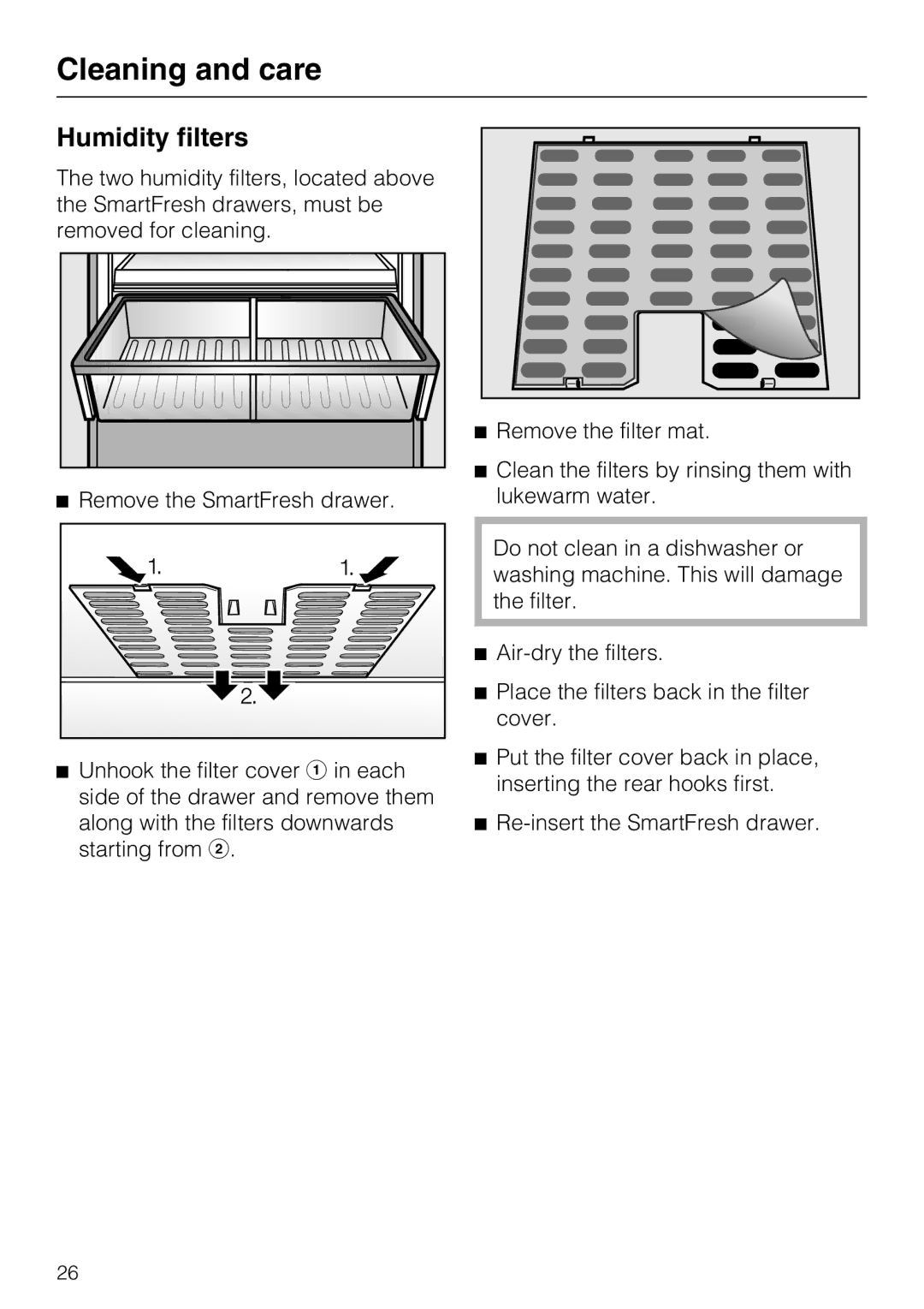 Miele 09 920 570 installation instructions Humidity filters 