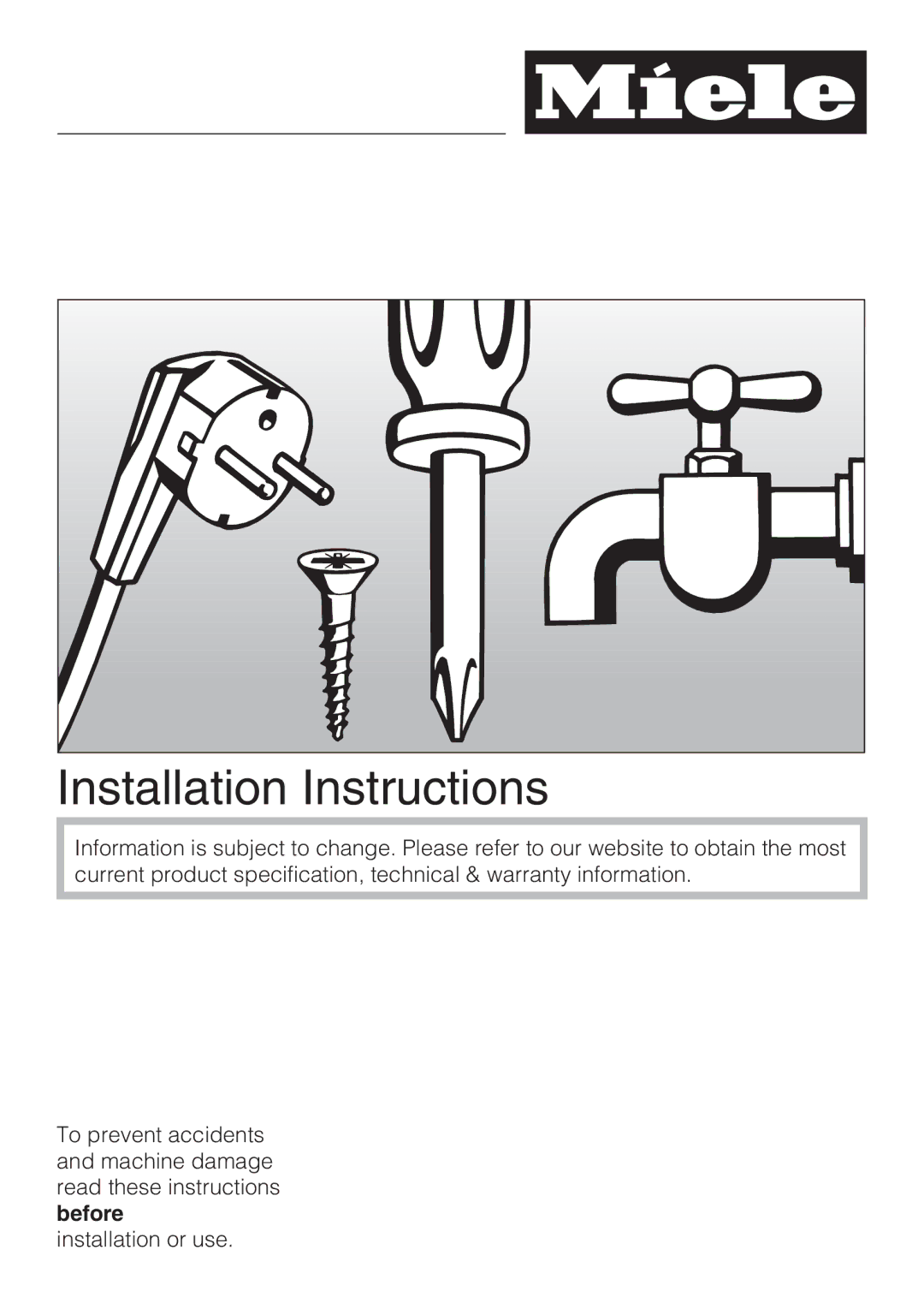 Miele 09 920 570 installation instructions Installation Instructions 