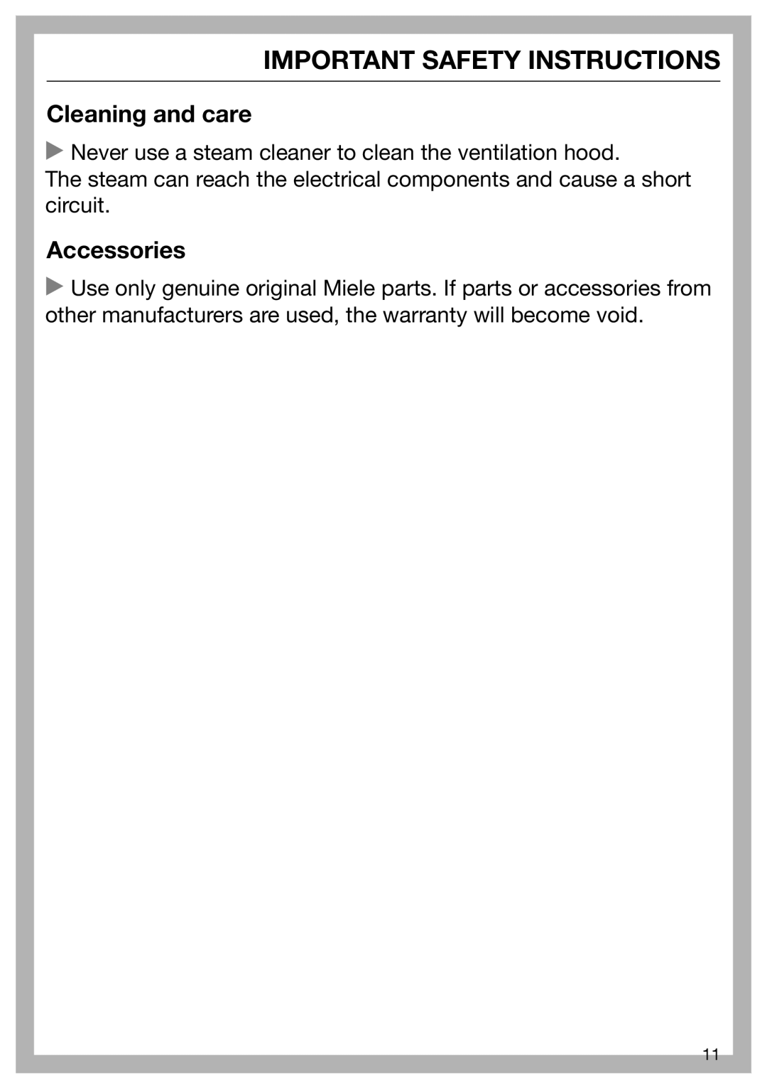 Miele 09 968 240 installation instructions Cleaning and care 