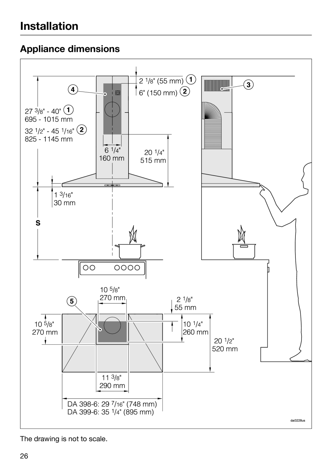 Miele 09 968 240 installation instructions Appliance dimensions 