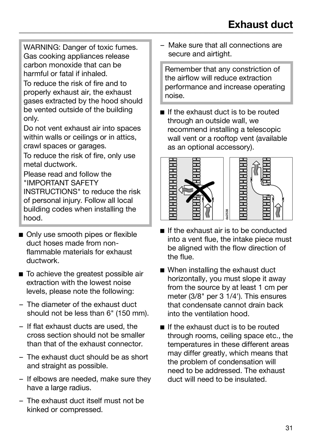 Miele 09 968 240 installation instructions Exhaust duct 