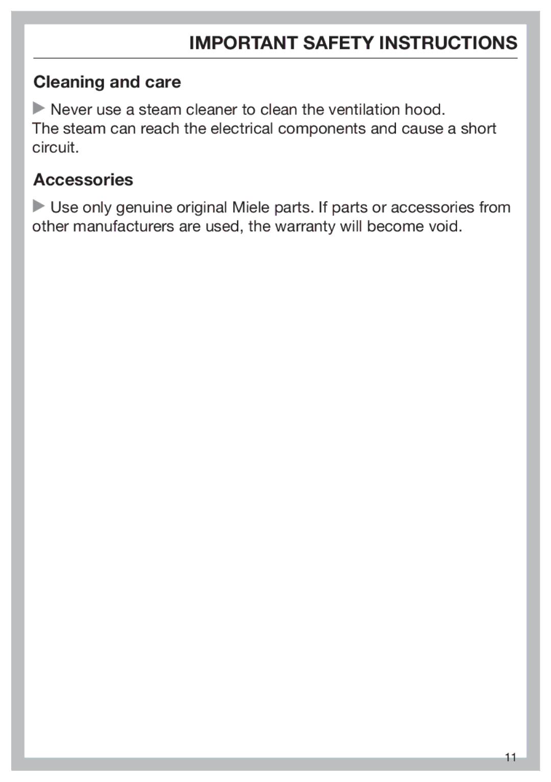 Miele 09 968 280 installation instructions Cleaning and care 