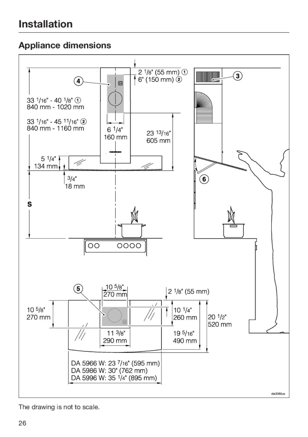 Miele 09 968 280 installation instructions Appliance dimensions 