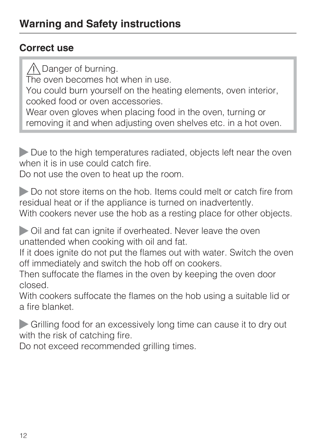 Miele 10 102 470 installation instructions Correct use 