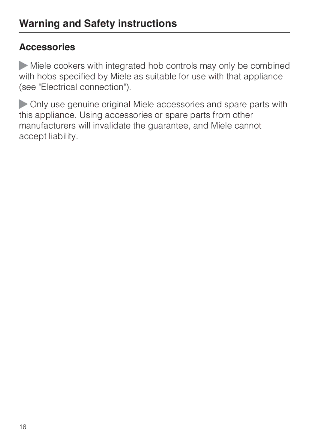 Miele 10 102 470 installation instructions Accessories 