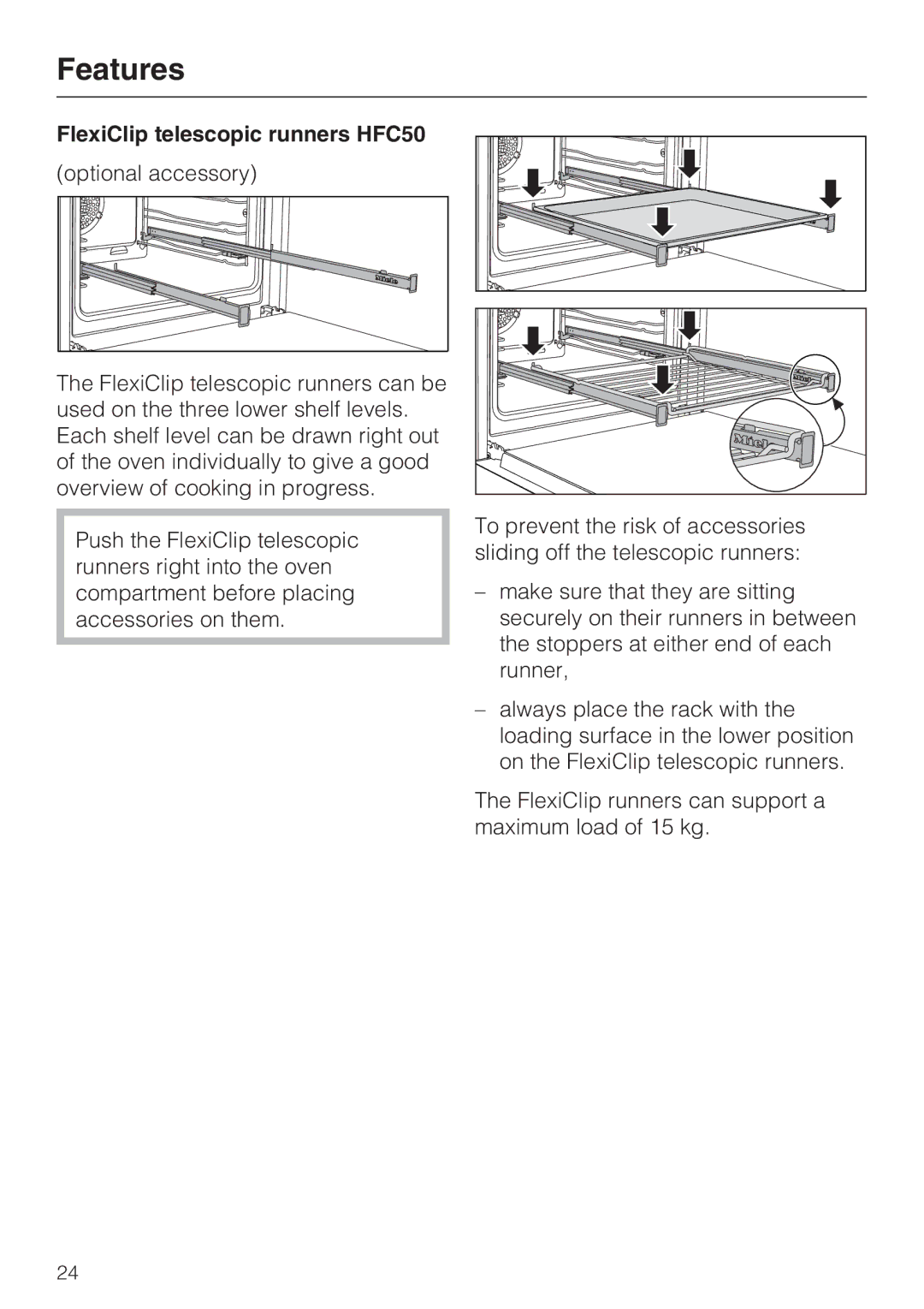 Miele 10 102 470 installation instructions FlexiClip telescopic runners HFC50 