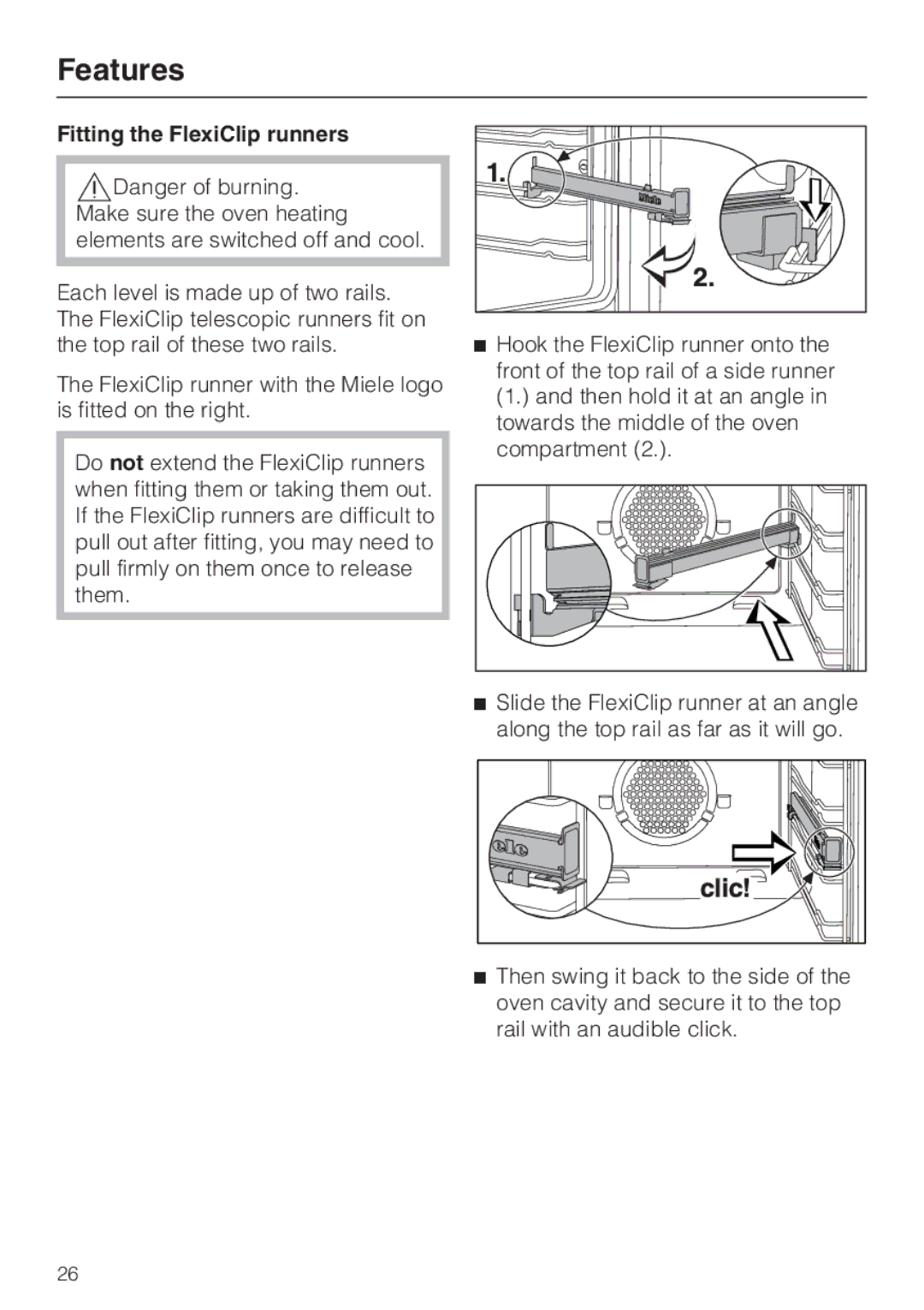 Miele 10 102 470 installation instructions Fitting the FlexiClip runners 