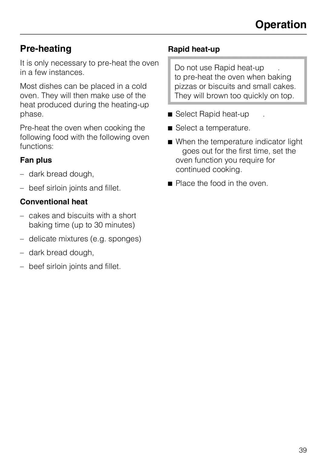 Miele 10 102 470 installation instructions Pre-heating, Fan plus 