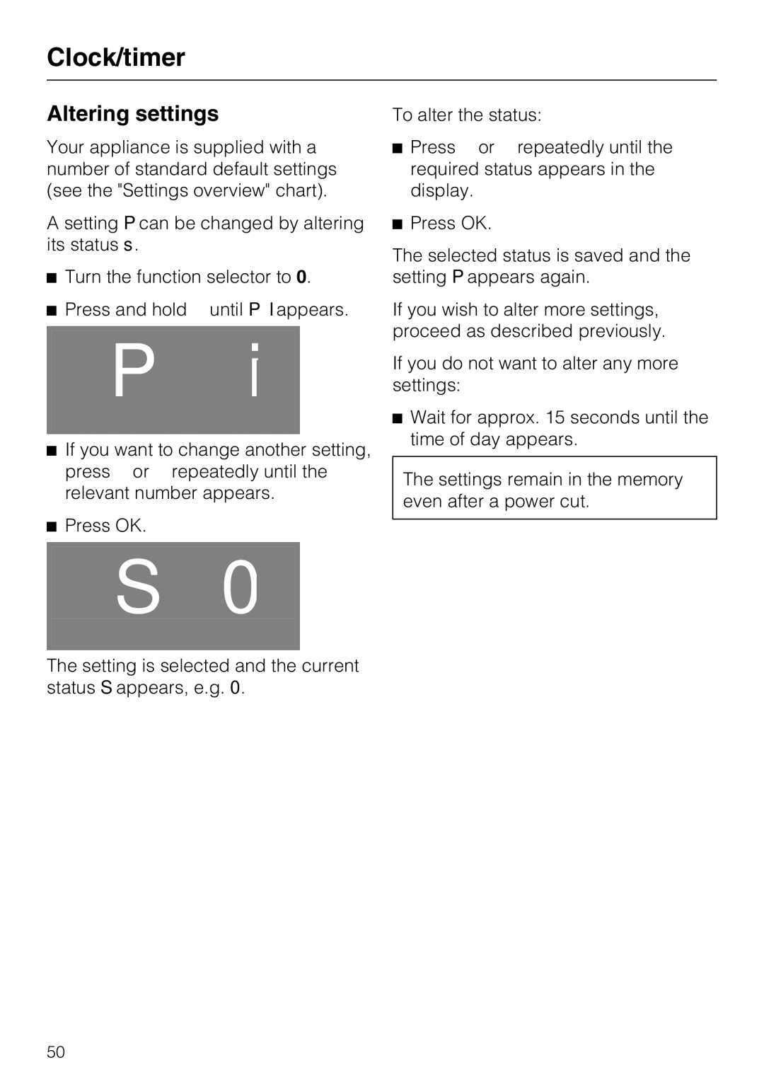 Miele 10 102 470 installation instructions Altering settings 