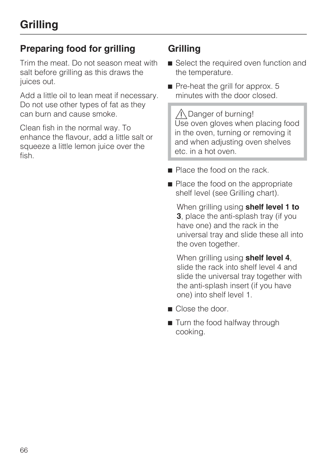 Miele 10 102 470 installation instructions Preparing food for grilling, Grilling 