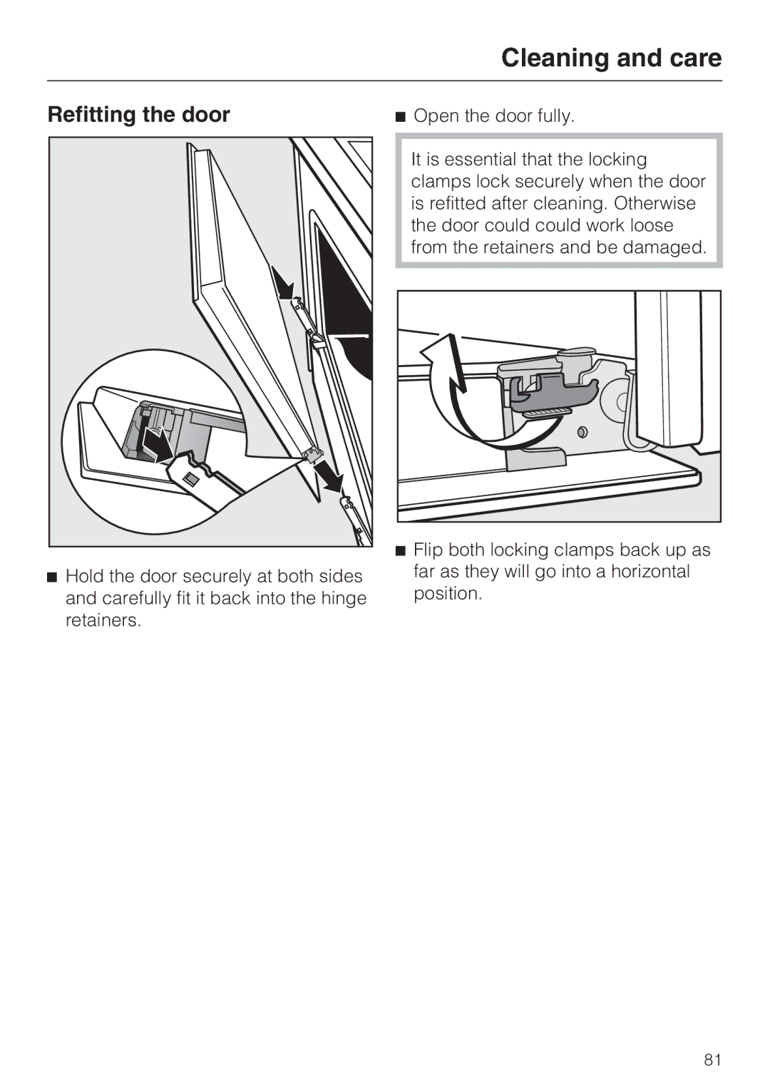 Miele 10 102 470 installation instructions Refitting the door 