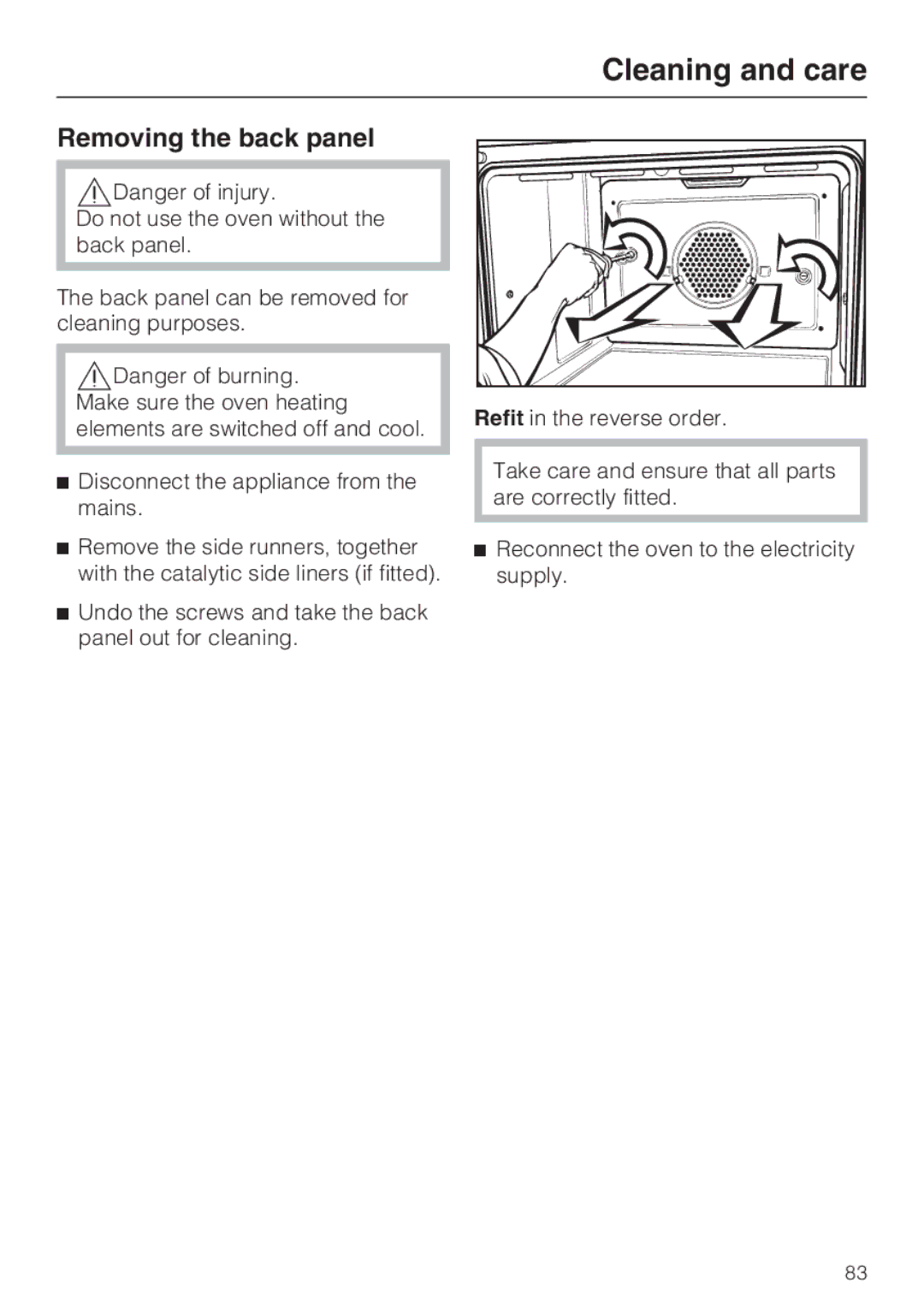 Miele 10 102 470 installation instructions Removing the back panel 