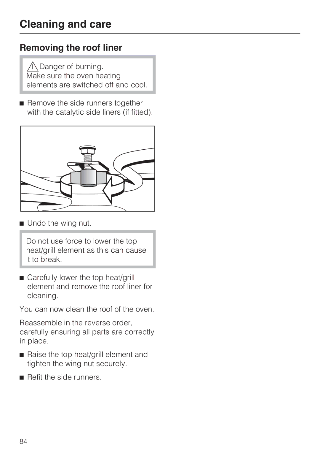 Miele 10 102 470 installation instructions Removing the roof liner 