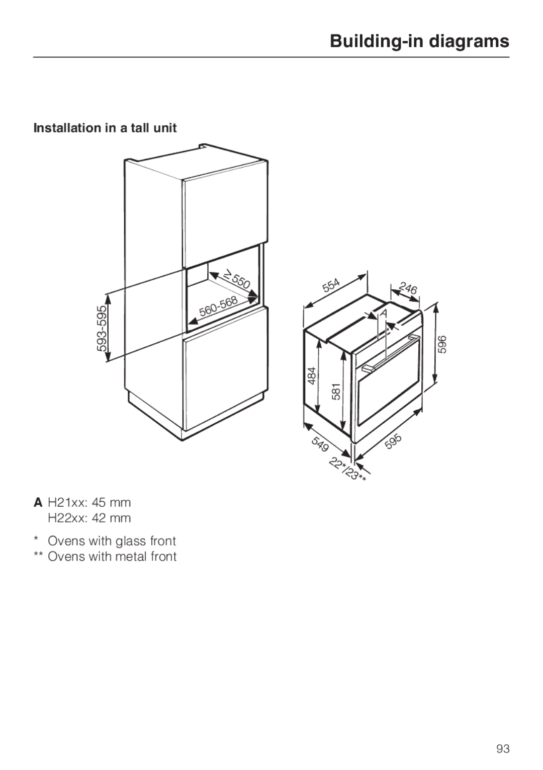 Miele 10 102 470 installation instructions Installation in a tall unit 